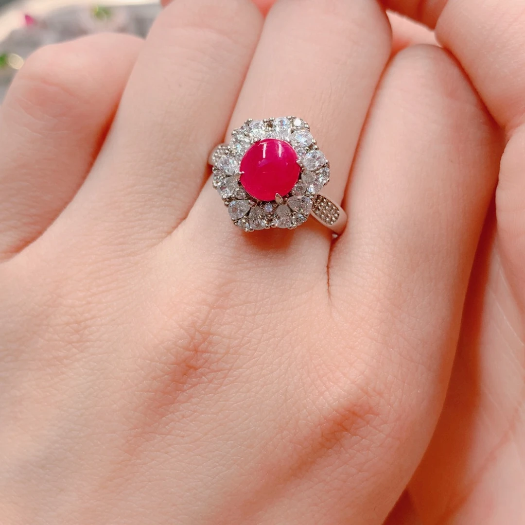 红宝石戒指银S925镶嵌