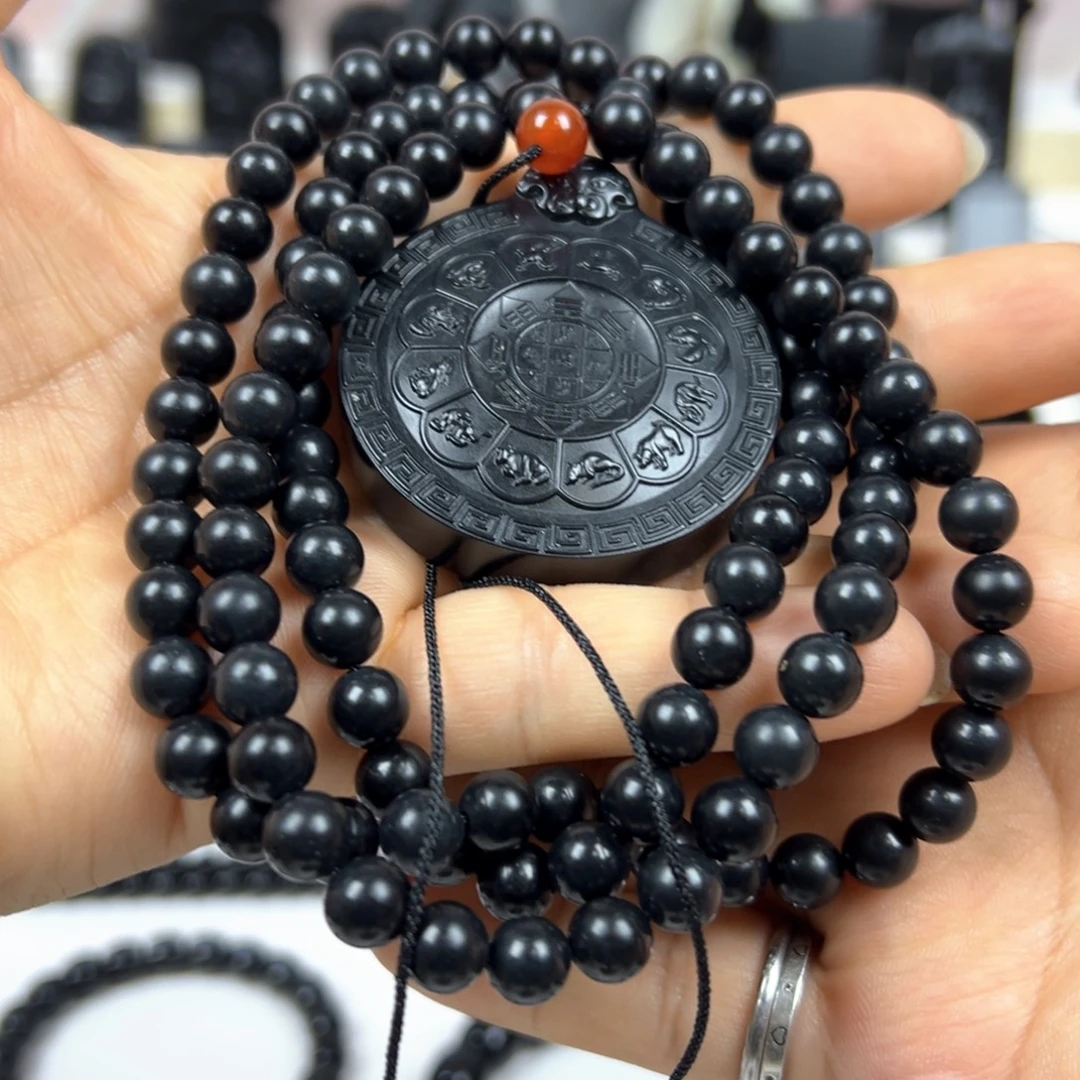 এ****和田玉（墨玉）未镶嵌颈饰九宫链子一套