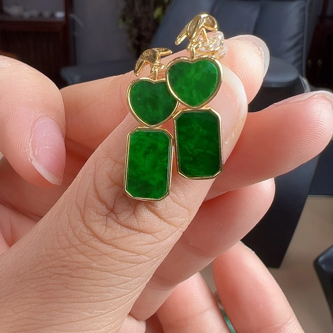 翡翠银S925镶嵌耳饰耳饰090