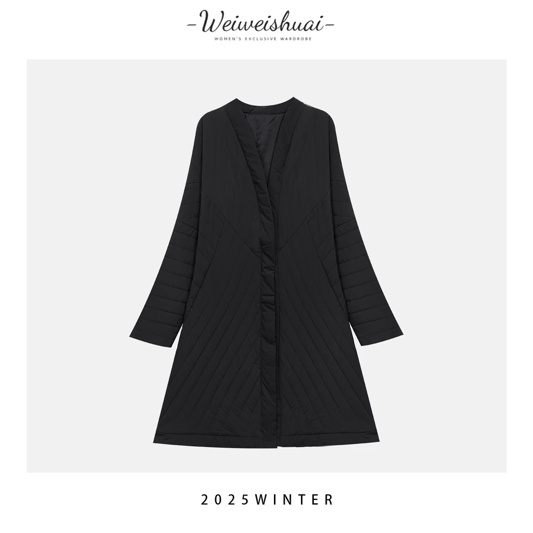 【广州微姐】秋冬艺术时装长款设计师款交叉领中式棉衣2002