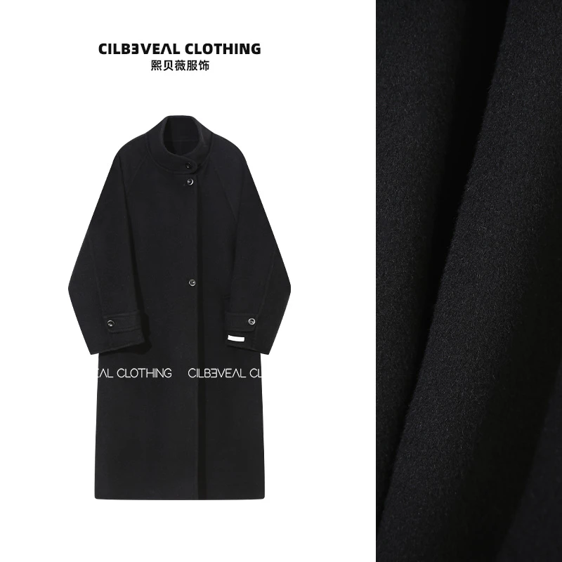 熙贝薇9【赫本大衣】冬季全羊毛立领单排扣长款毛呢大衣外套 G5557