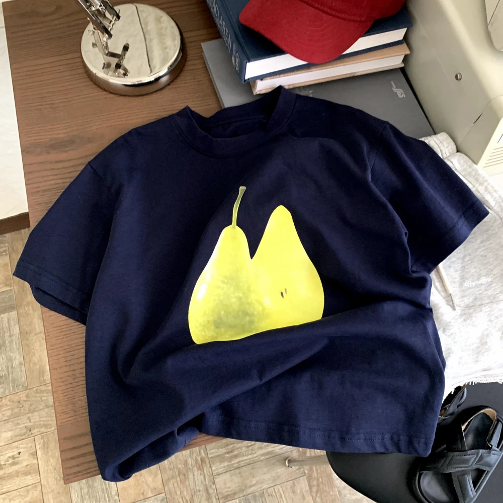 2025夏季新款儿童梨子短袖上衣男童韩系宽松轻薄水果印花T恤