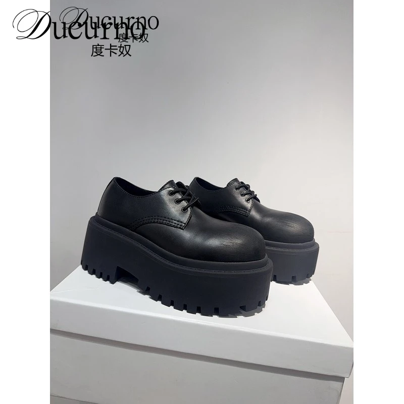 黑色单鞋女2025新款爆款秋季真皮时尚百搭休闲鞋厚底增Gola福鞋女