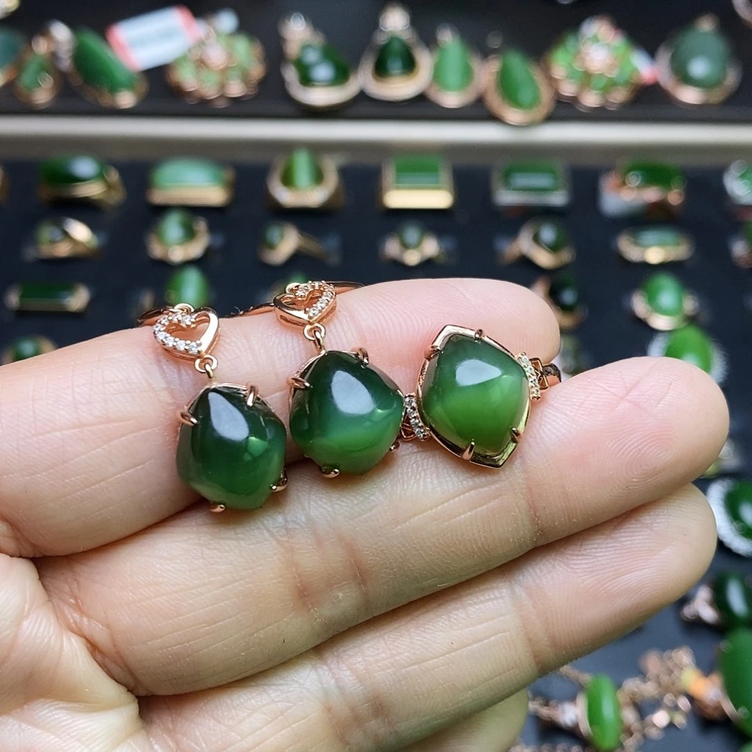 和田玉（碧玉）套装银S925镶嵌