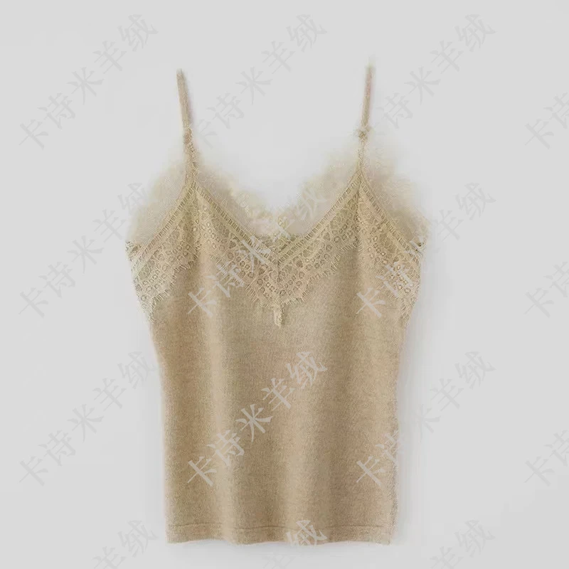 【卡诗米羊绒】蕾丝吊带1背心潮牌时尚女款针织背心纯色打底