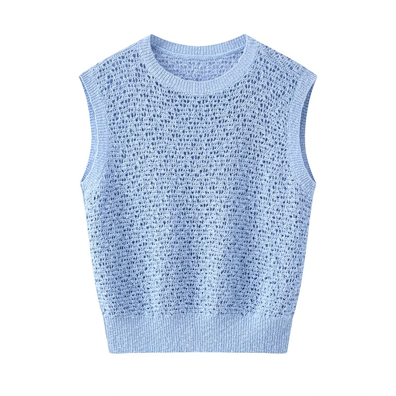 艾诺丝2025夏季新款无袖背心冰丝镂空针织衫女8102