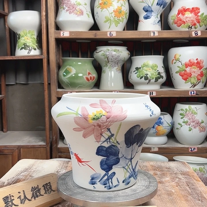 摆件高20口18.5青花荷花新款陶瓷