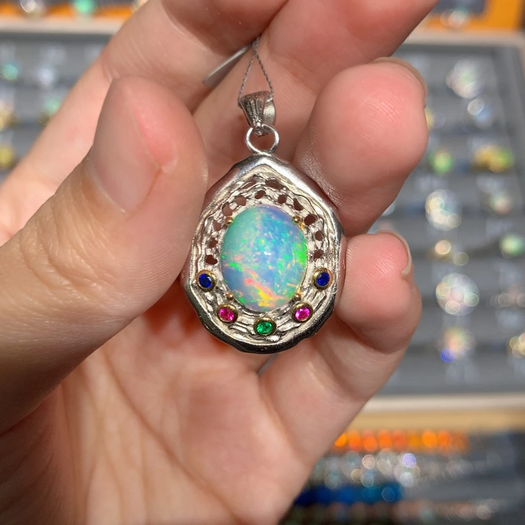 银S925镶嵌欧泊欧泊吊坠y