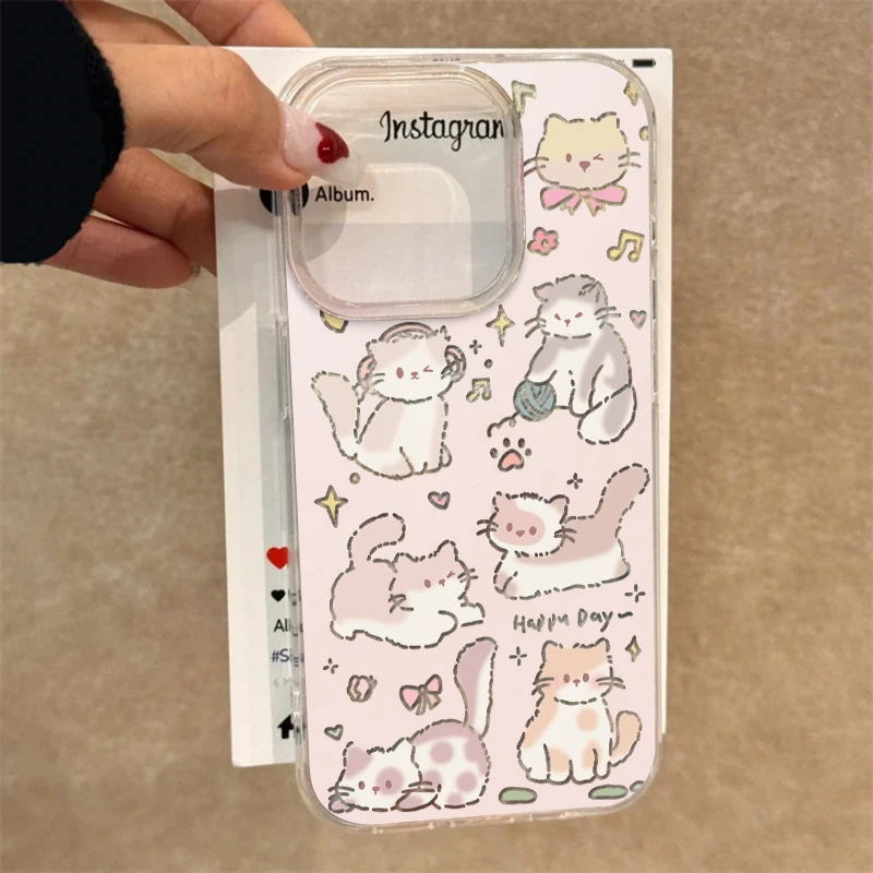 奥菲顿粉底线条猫咪适用iPhone16冰川15手机壳华为vivo小米oppo套