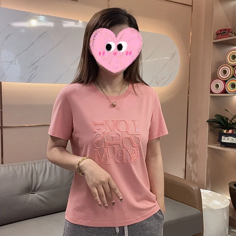 2025夏季新款字母刺绣圆领正肩短袖T恤女宽松显瘦百搭上衣小衫潮