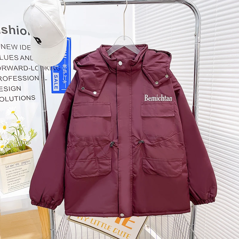 冬季新款女童连帽棉服潮流宽松儿童时尚外套中大童zb5276简约童品