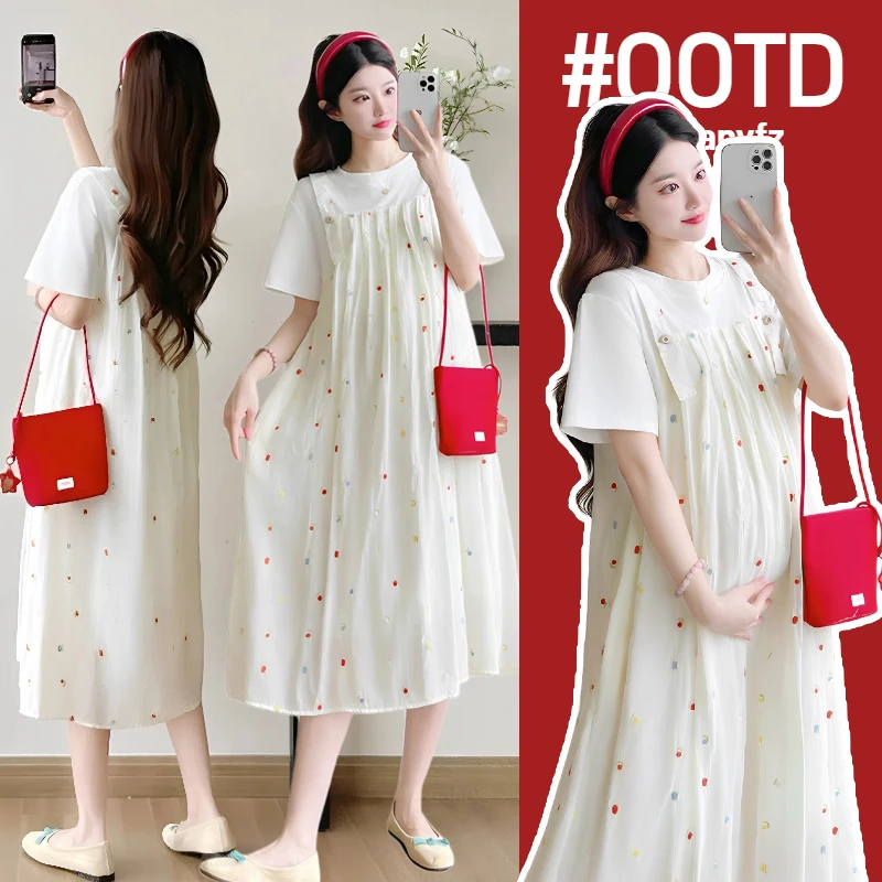 2025新款孕妇装夏季中长款孕妇连衣裙减龄可盐可甜外穿时尚百搭