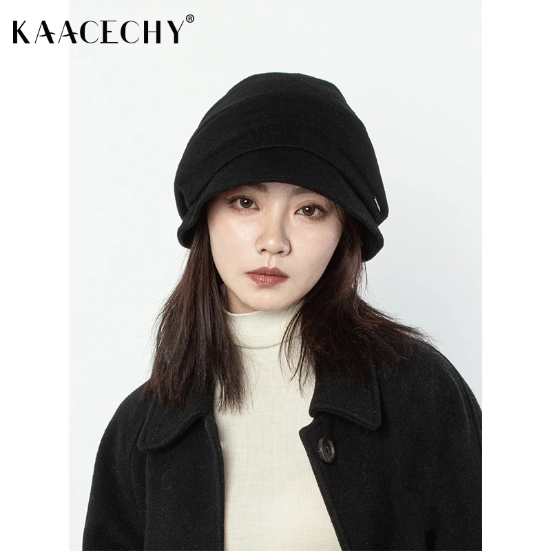 赫本风保暖渔夫帽子女2025新款爆款洋气优雅羊毛呢护耳堆堆盆帽