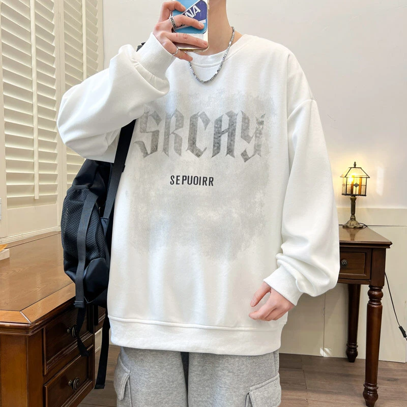 春季潮牌男士长袖卫衣ins宽松时尚t恤潮流百搭休闲纯色打底衫上衣