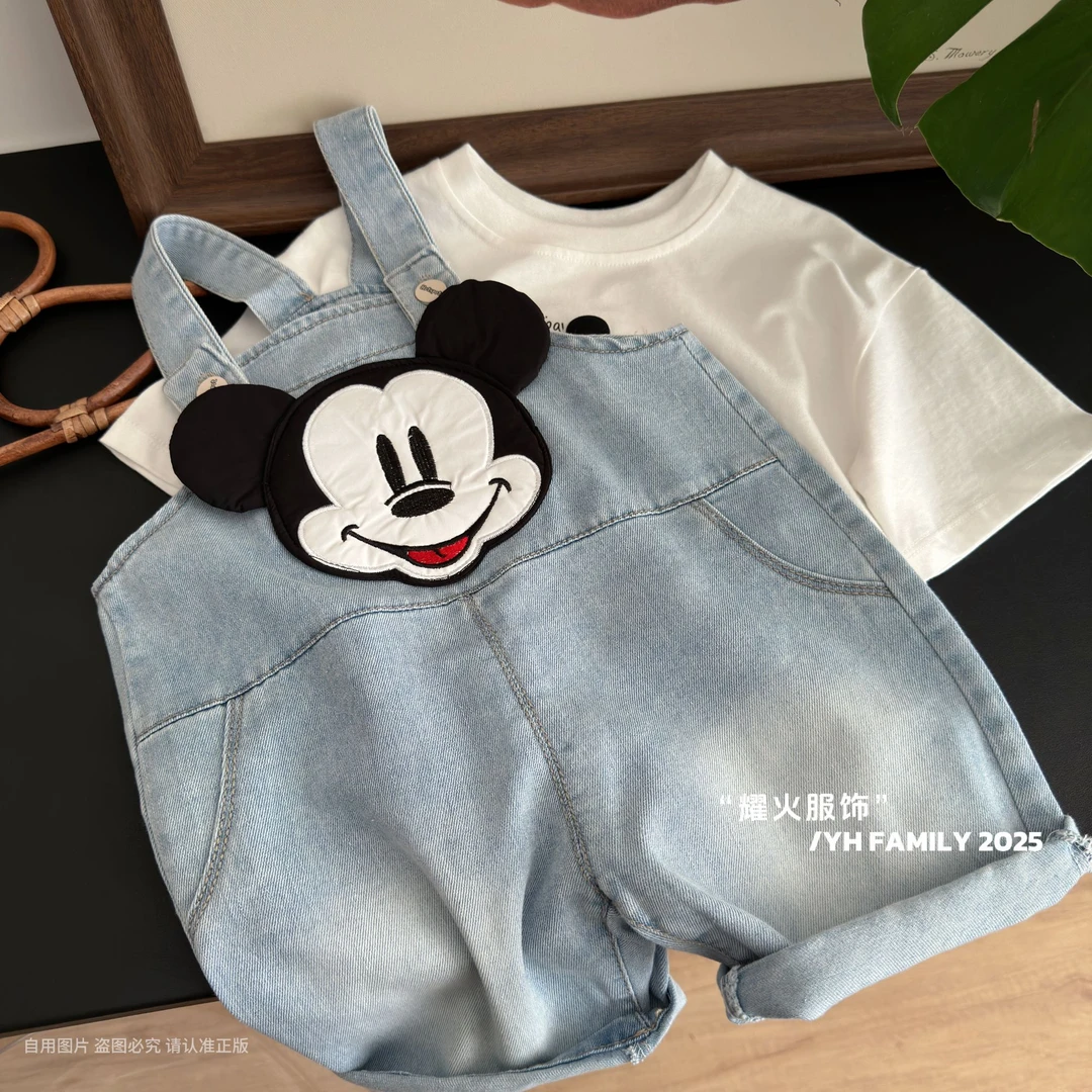 儿童背带裤男女宝卡通外穿软牛仔背带可爱浅色外穿裤子2025韩版新