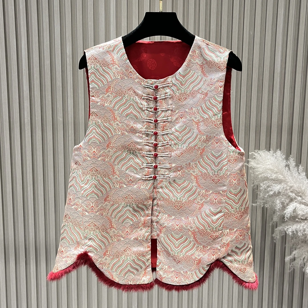 红色中式无袖马甲碎花复古国风外搭