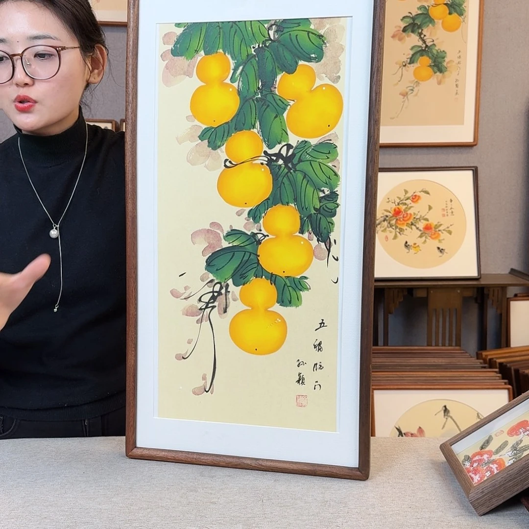 版画纯手绘，纯手写带框尺寸：36×69厘米
