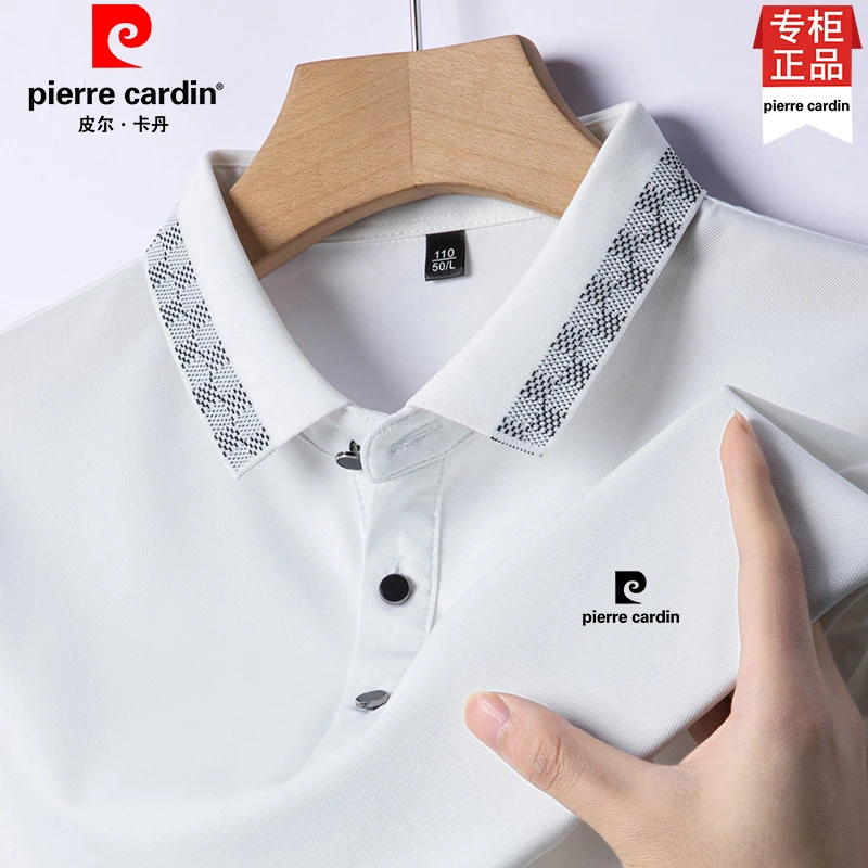 皮尔卡丹夏季新款桑蚕丝翻领薄款短袖T恤中年男装休闲透气POLO衫