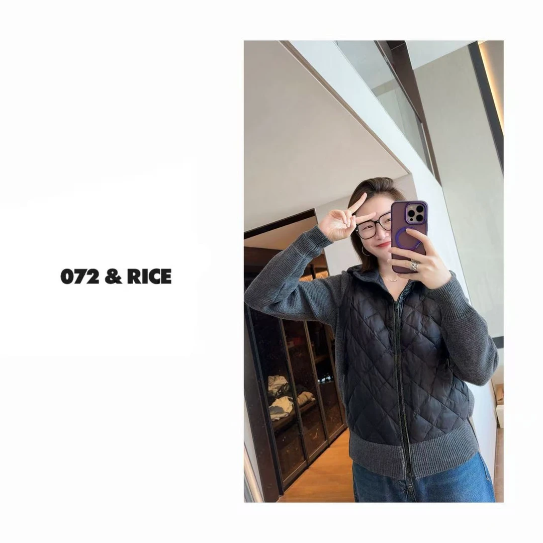 072 & RICE【天使BC羽绒】秋季羊毛拼接白鹅绒长袖外套 A-32HT07
