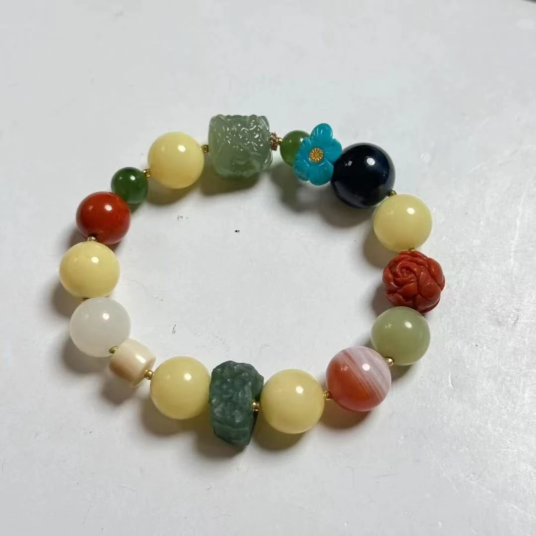 天然蜜蜡多宝手串简约设计百搭—多样性发其一18k金配饰约12mm