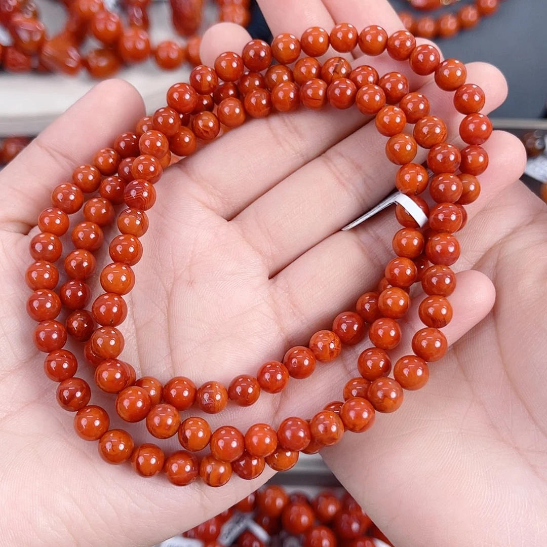 南红玛瑙未镶嵌瓦西柿子锦火焰多圈6mm