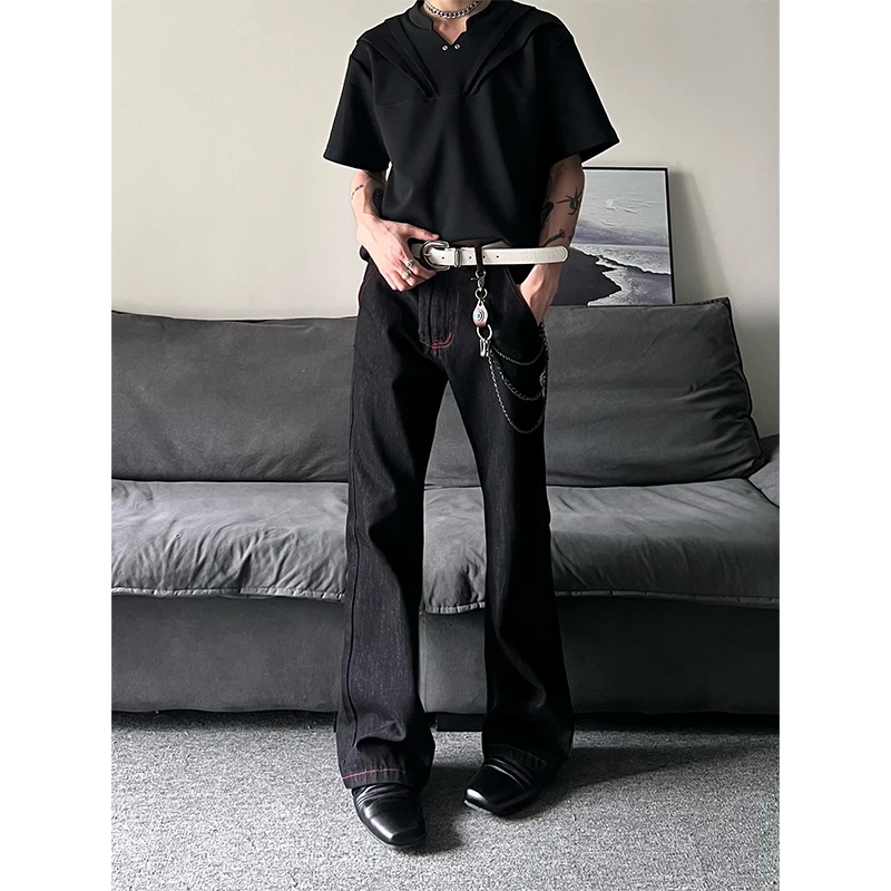 【红边原牛】赤蝰撞色明线微喇牛仔裤男女复古高级感显瘦原色长裤潮