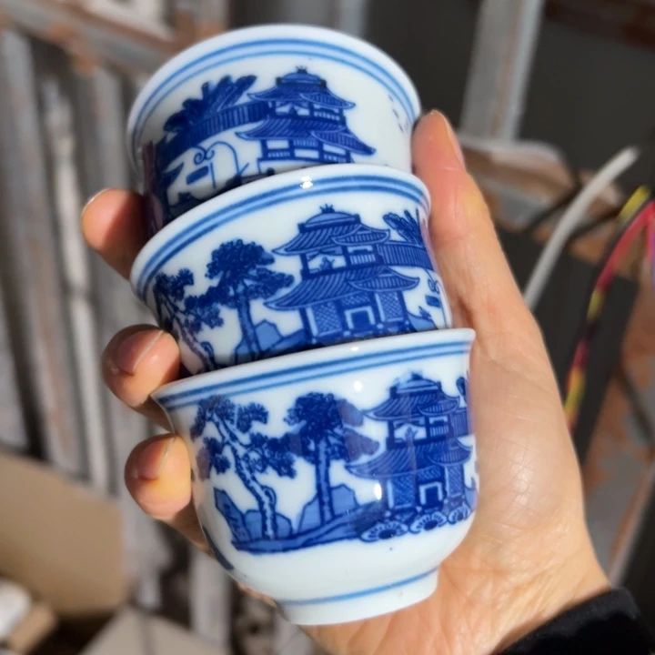 弗***德陶手绘梧桐小茶杯3个办公室底款