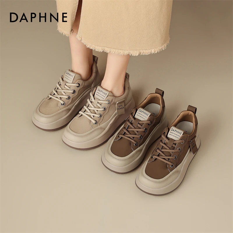 达芙妮2025女式舒适潮流百搭复古厚底低帮圆头系带时尚圆头休闲鞋