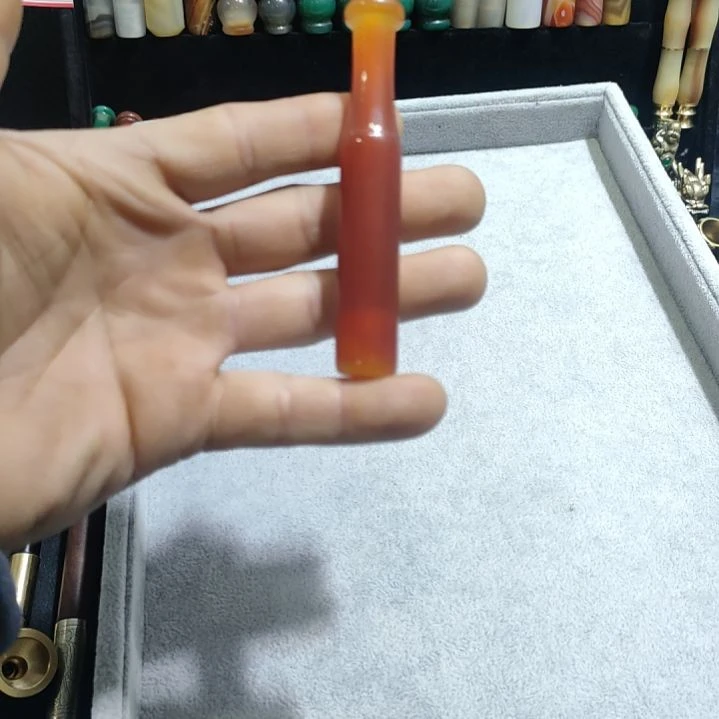 @***叔旱烟袋配件单个红玛瑙烟嘴长9厘米左右