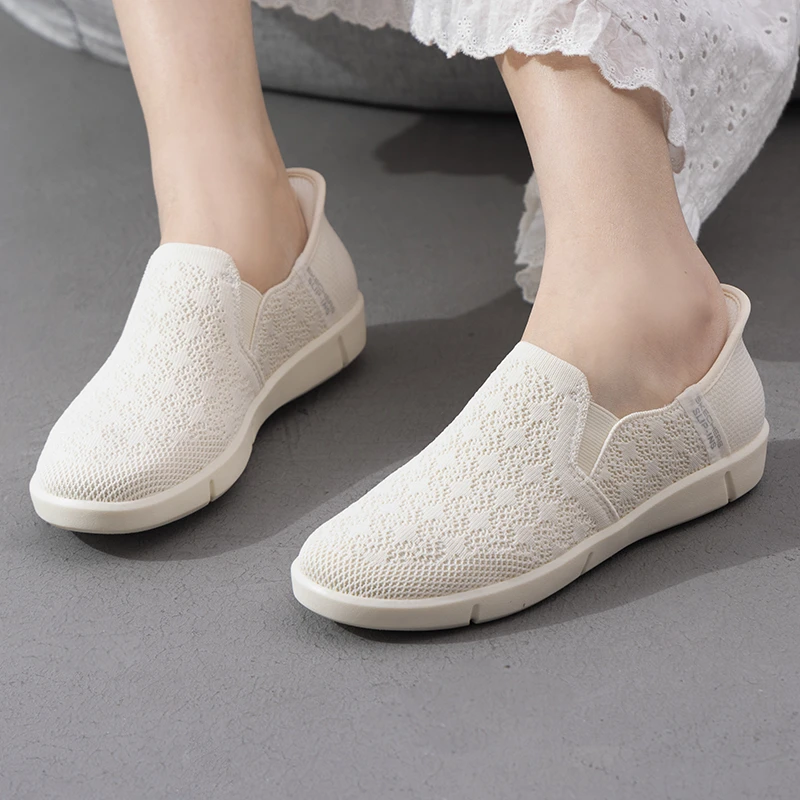 【闪穿科技】斯凯奇女鞋2025夏季懒人鞋针织轻便透气网面平底运动鞋