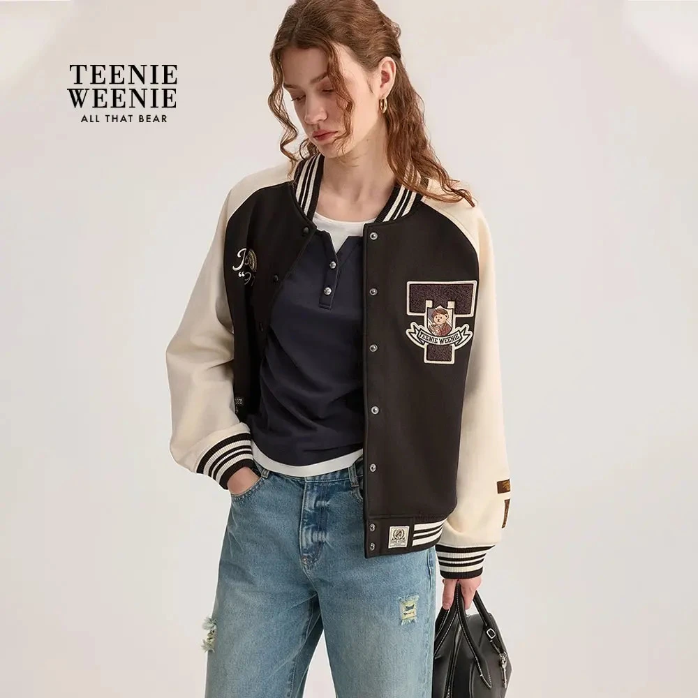 *TeenieWeenie小熊卫衣2025秋时尚撞色三色螺纹棒球服TTMZ254903P