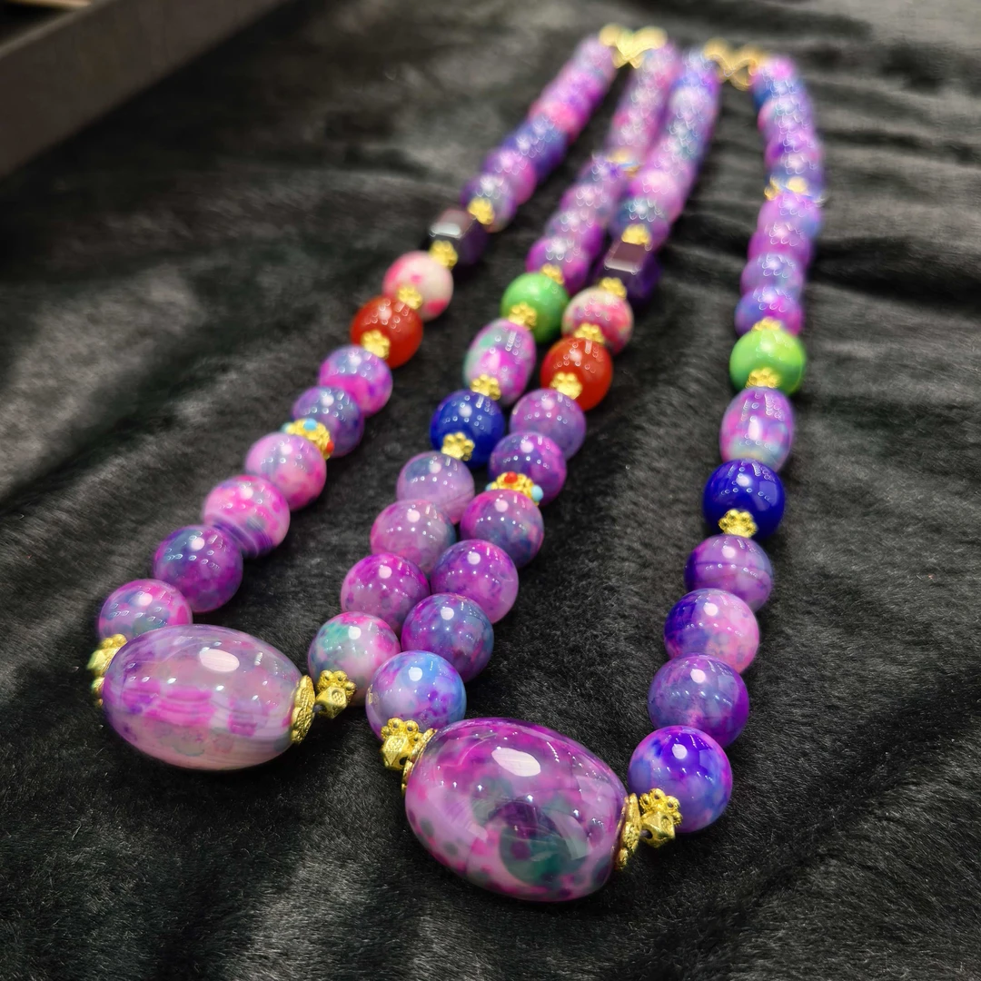 S8294七彩霞光箹王石玛瑙紫项链-多样性发货只发一件