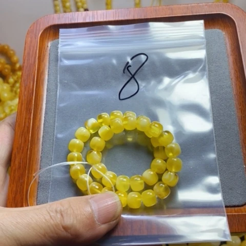 蜜蜡裸石未镶嵌天然蜜蜡金白8.1 老型串