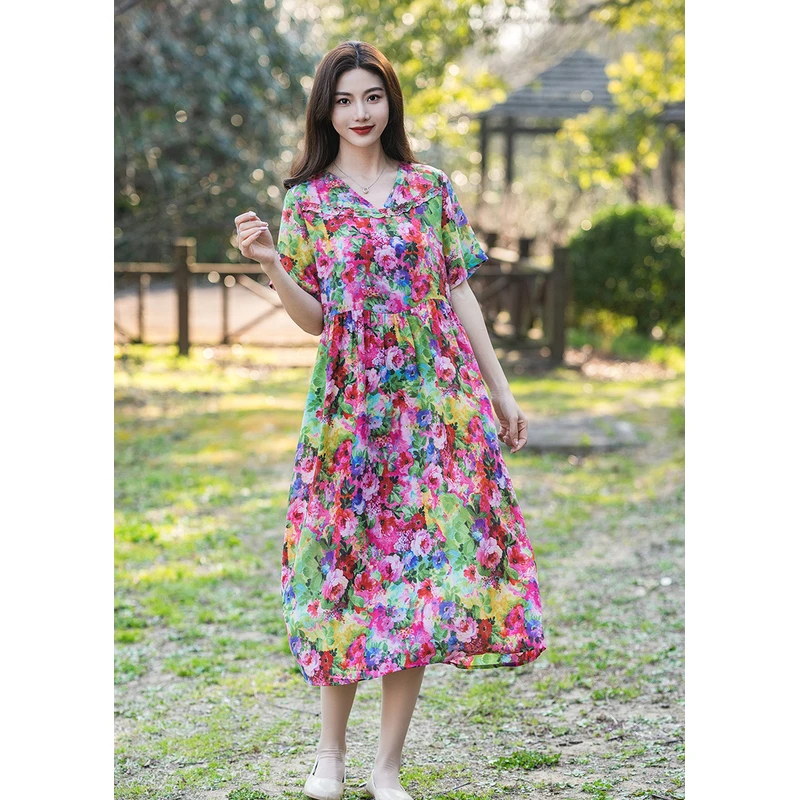 妈妈装连衣裙丝缎高工艺直喷女装【特色花花裙】PS