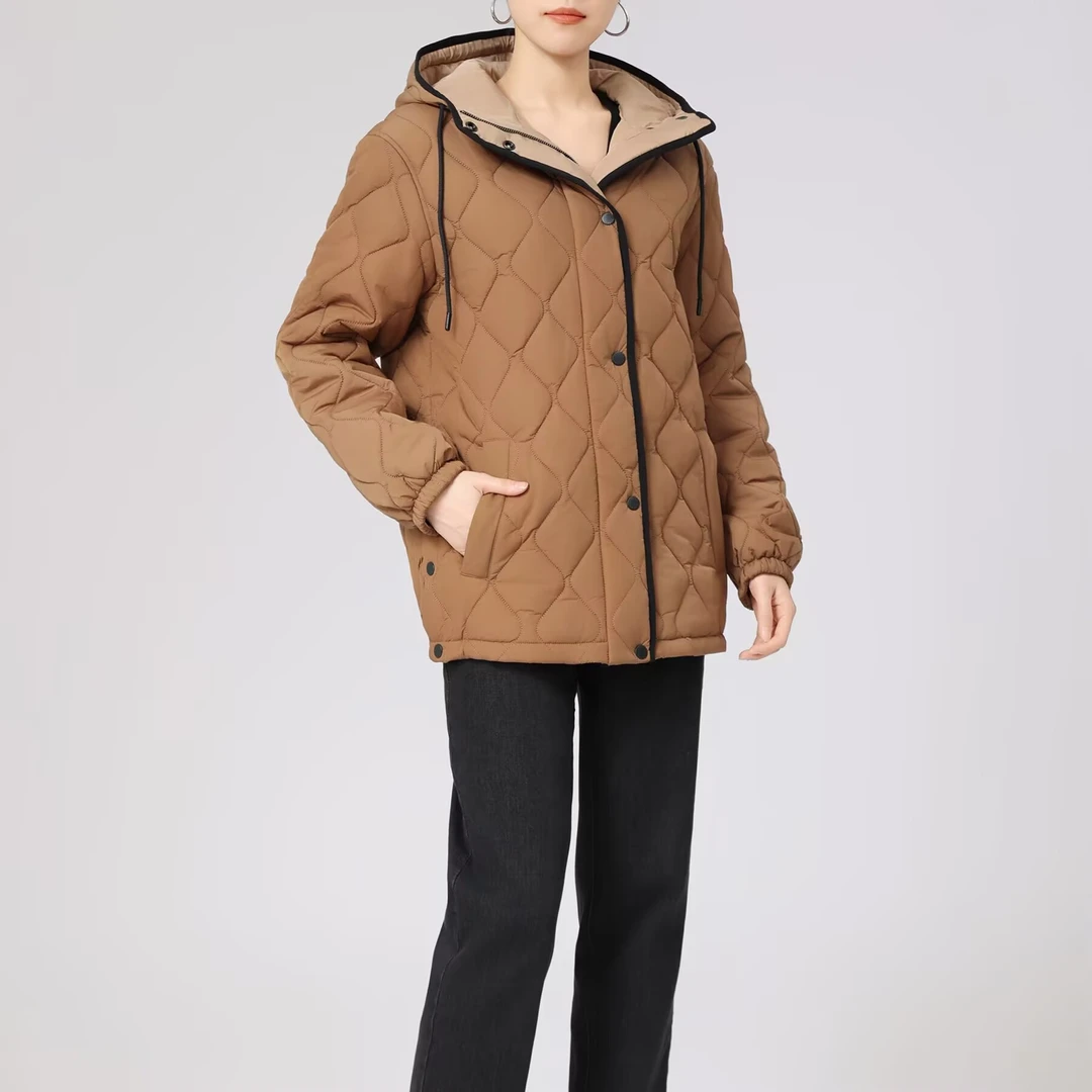 GIRDEAR/哥弟新款热力感压格外套保暖连帽厚款新雪丽棉服1400720