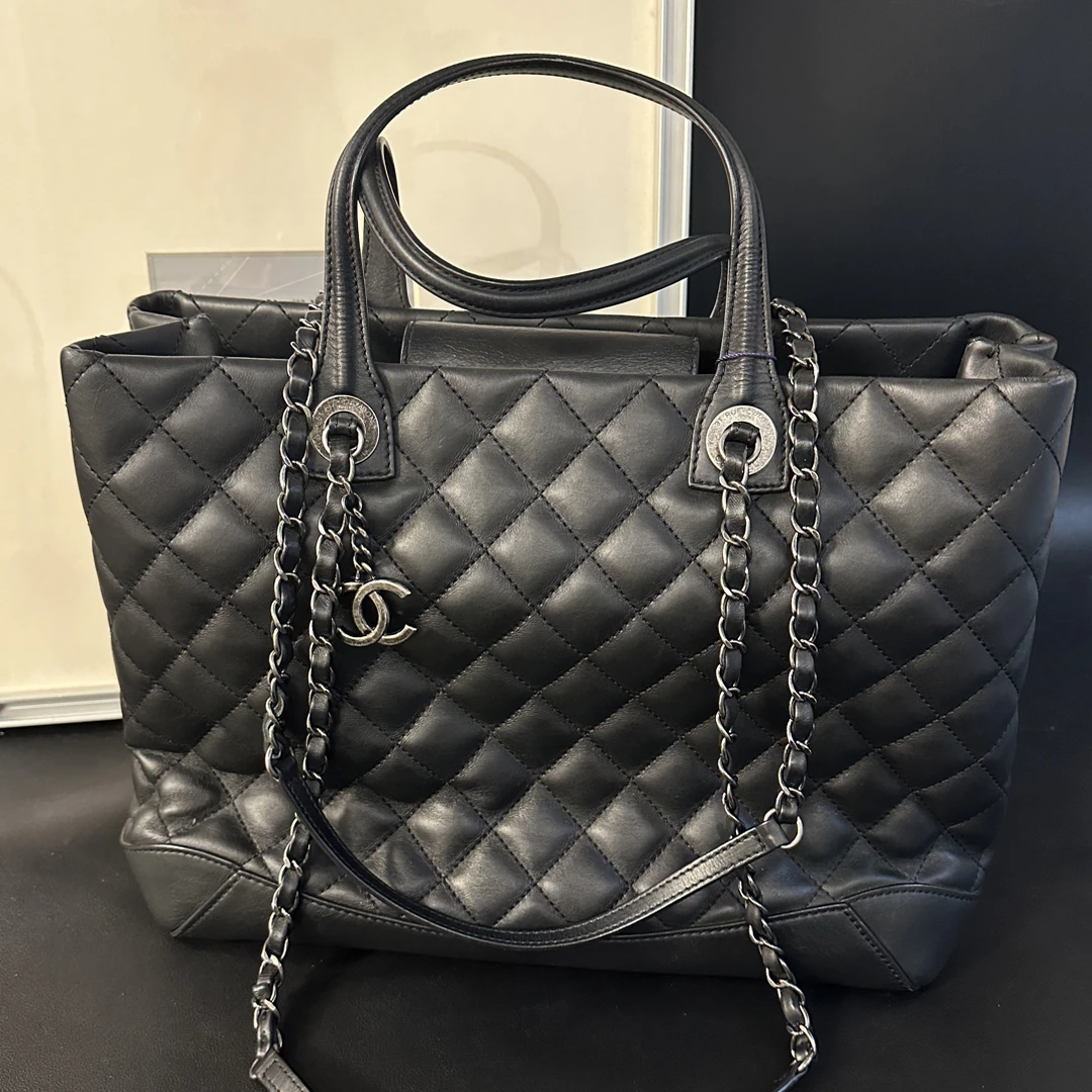 95新 Chanel/香奈儿 0 黑银全皮手提单肩包