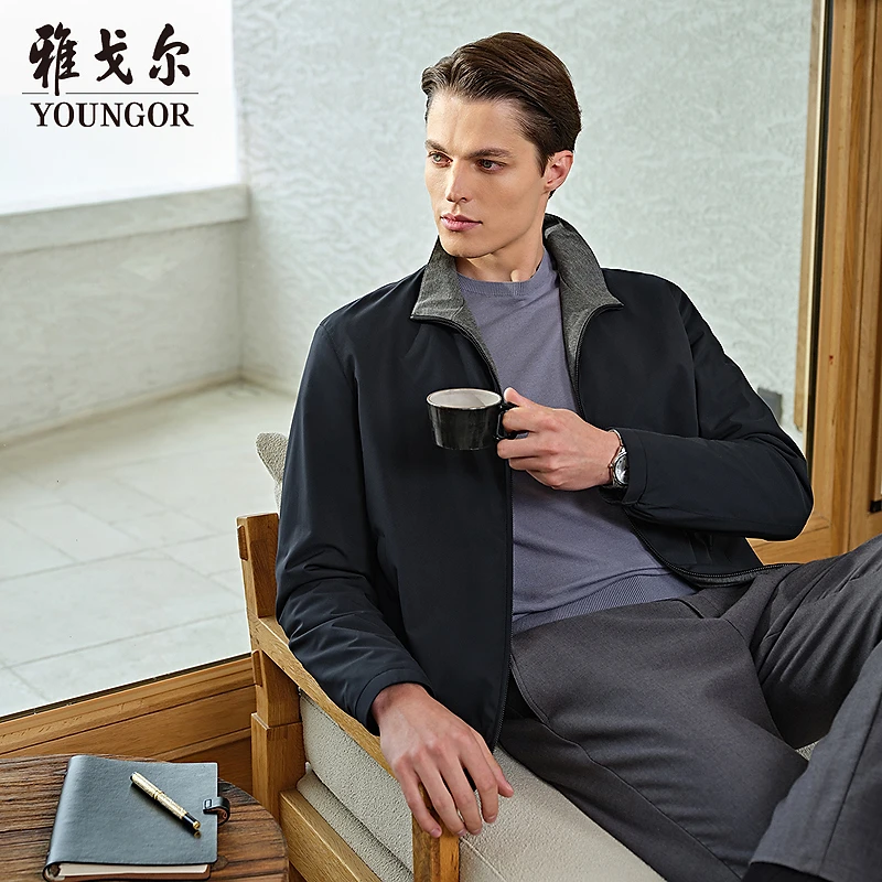 雅戈尔官方25秋新品男士商务通勤立领棉夹克上衣外套保暖秋冬男子