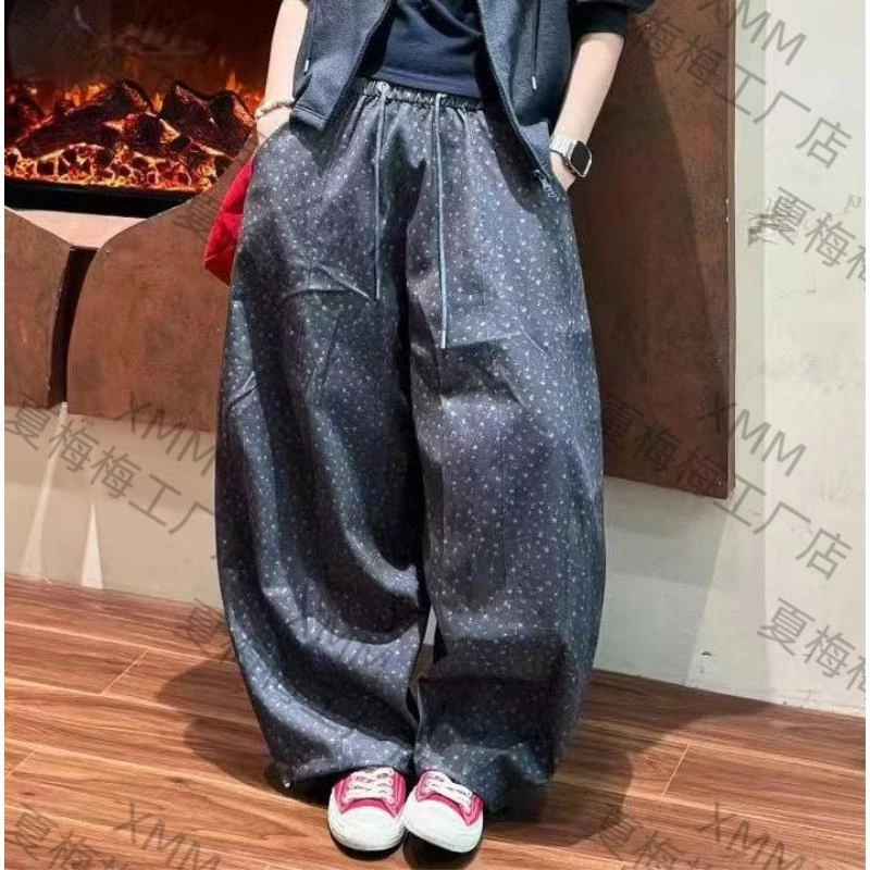 XMM.《灰色小花》秋款时尚百搭款潮流舒适显瘦宽松碎花裤-M66818271