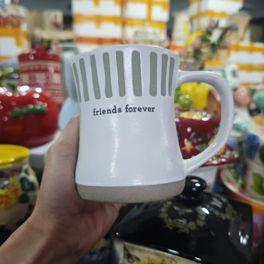 陶瓷陶土条纹水杯马克杯