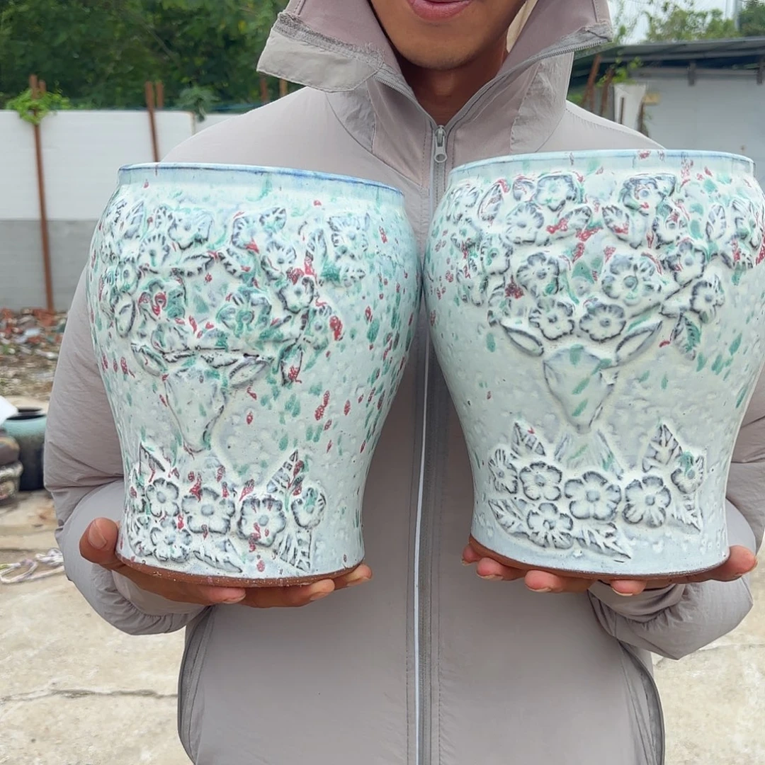 白梅花鹿两个口径18高度22