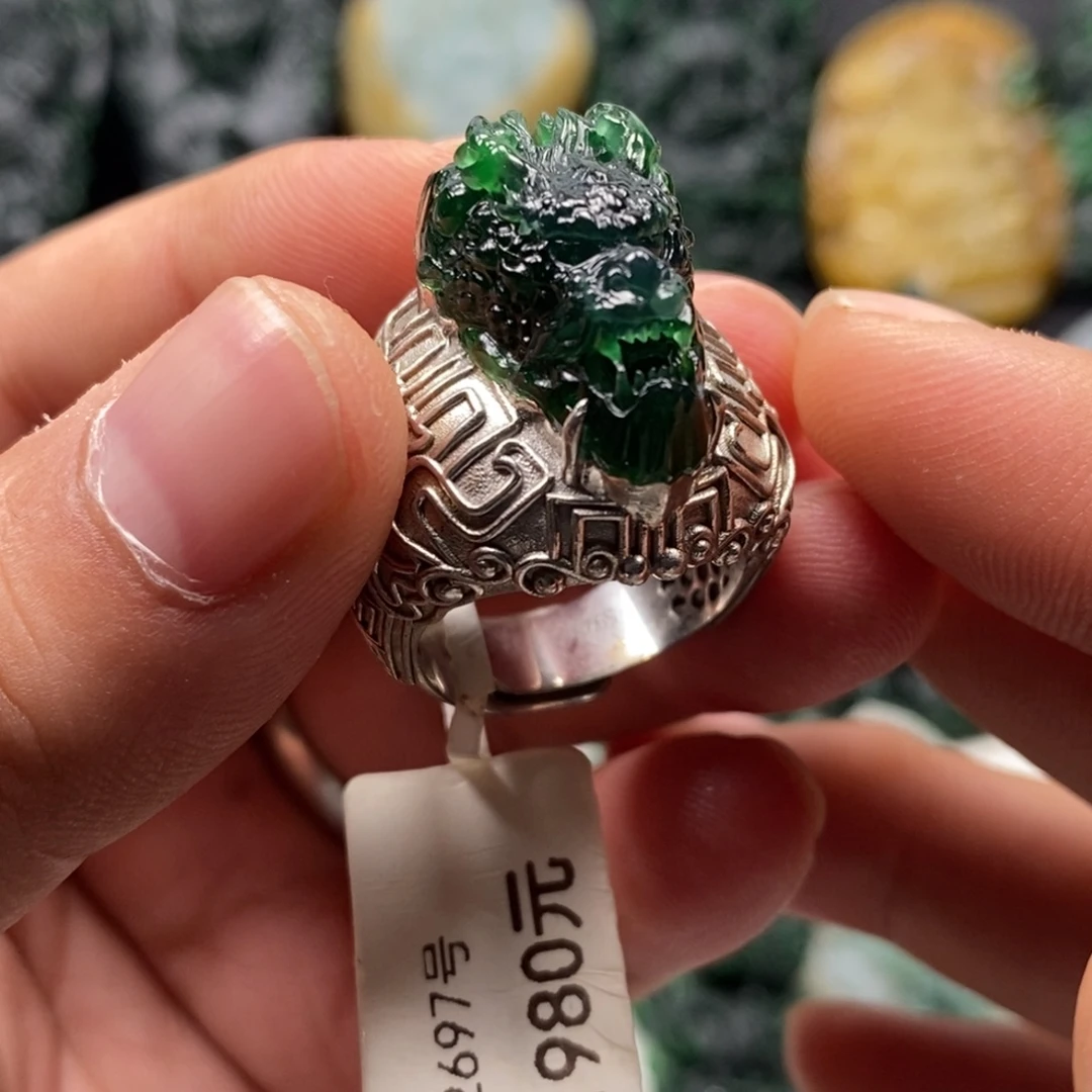 定制翡翠未镶嵌天然翡翠A货龙头戒指