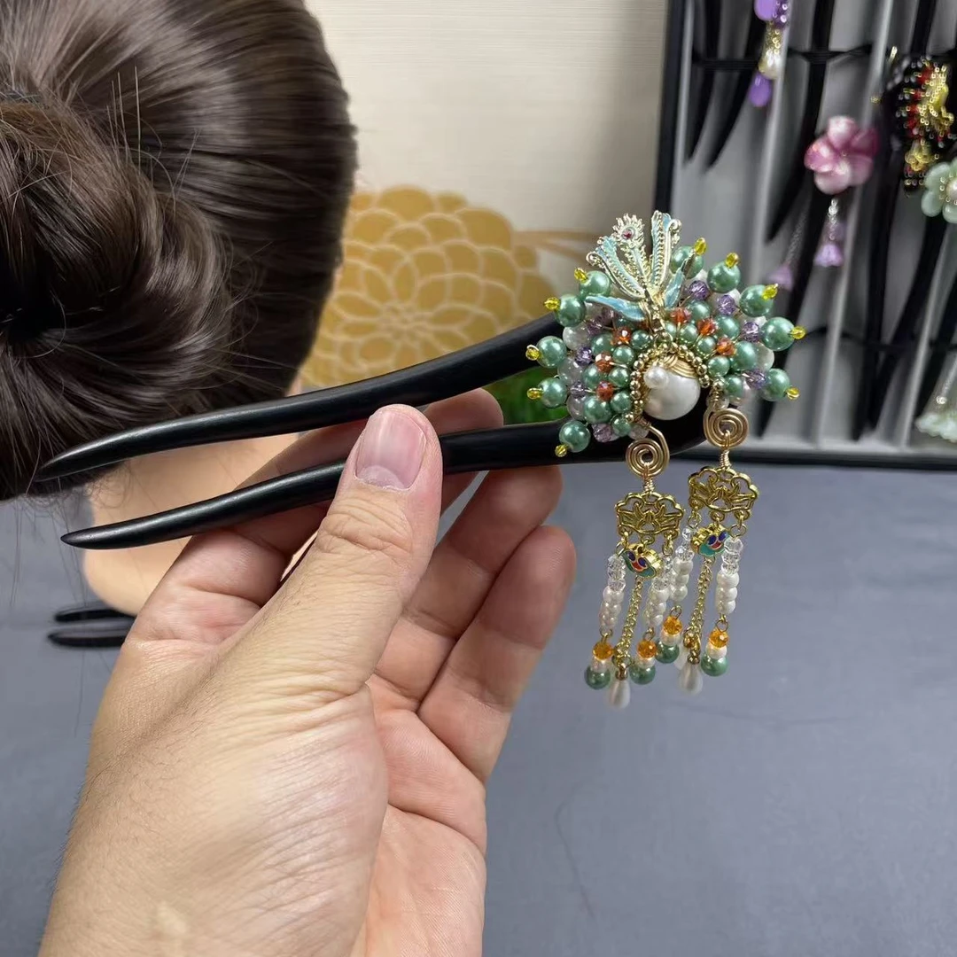 15厘米刀马旦黑檀木双钗发簪发钗新中式头饰发饰古风盘发簪簪子