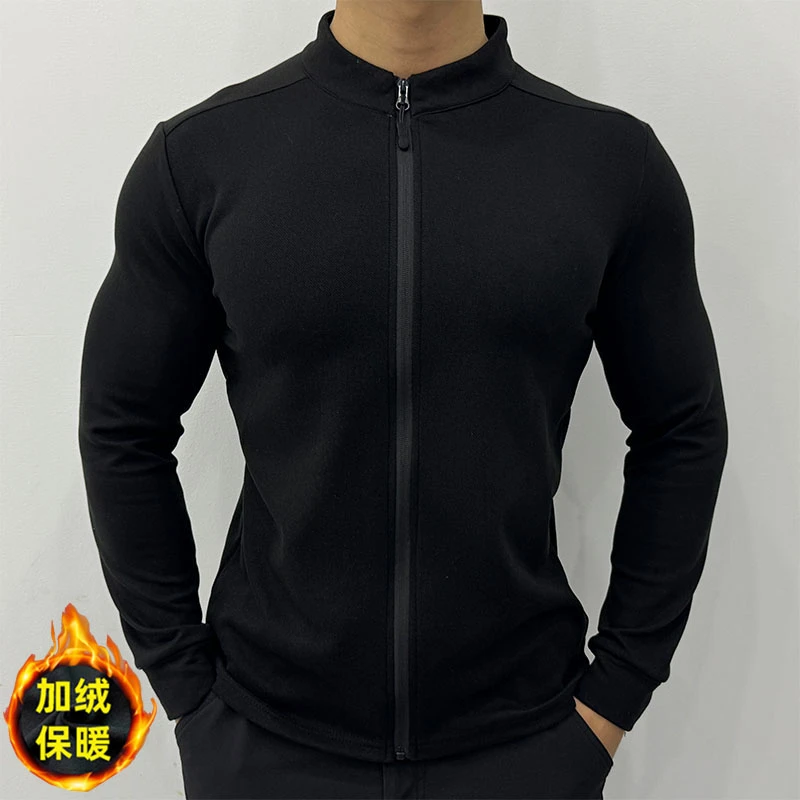 德绒保暖运动外套男士弹力跑步健身服抓绒修身夹克训练长袖打底衫