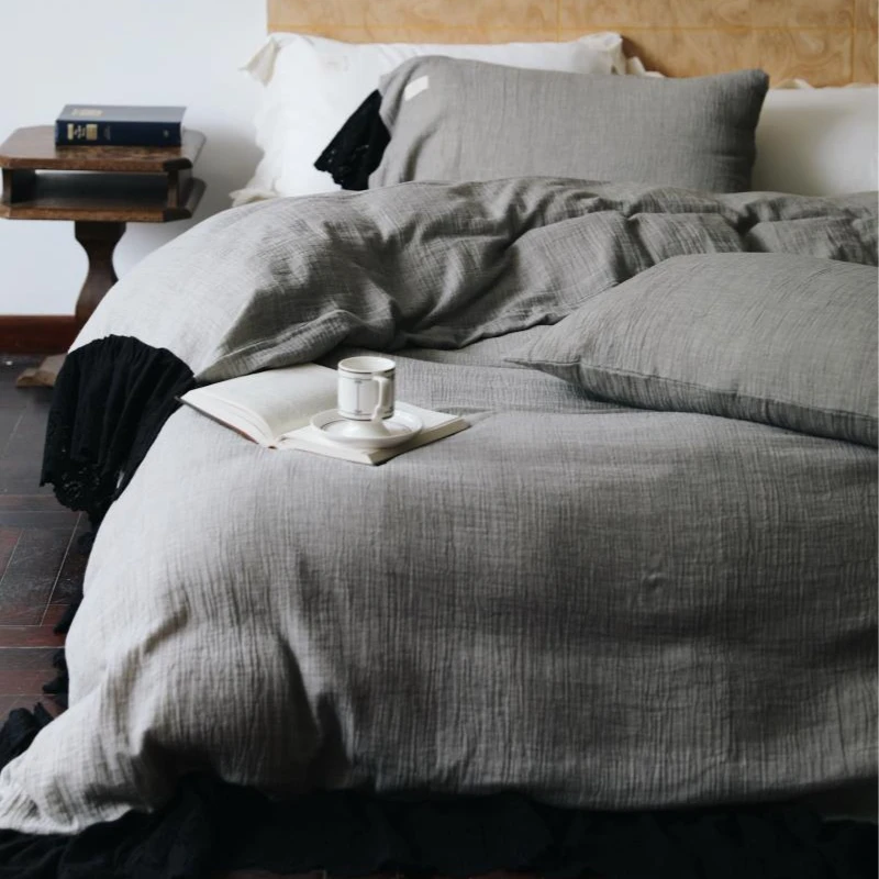 【超级红】塔思琦 法式复古全棉色织云皱纱镂空大花边四件套