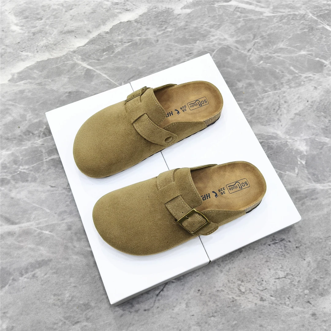 2025年冬季厚底包头半拖鞋外出平底勃肯鞋外穿软底一脚蹬懒人鞋女