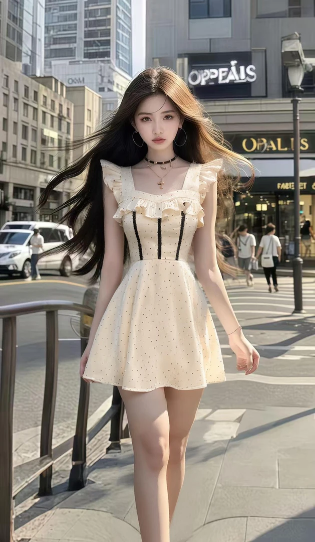 新款优雅高端大气杏色方领收腰系带连衣裙女时尚轻奢高级氛围感