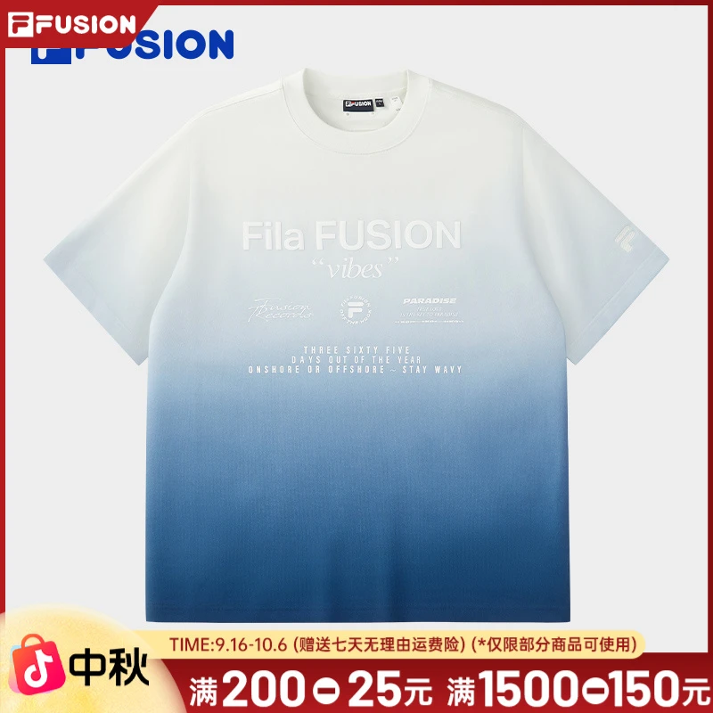 FILA斐乐夏季宽松运动圆领潮流渐变色透气印花短袖T11M523105