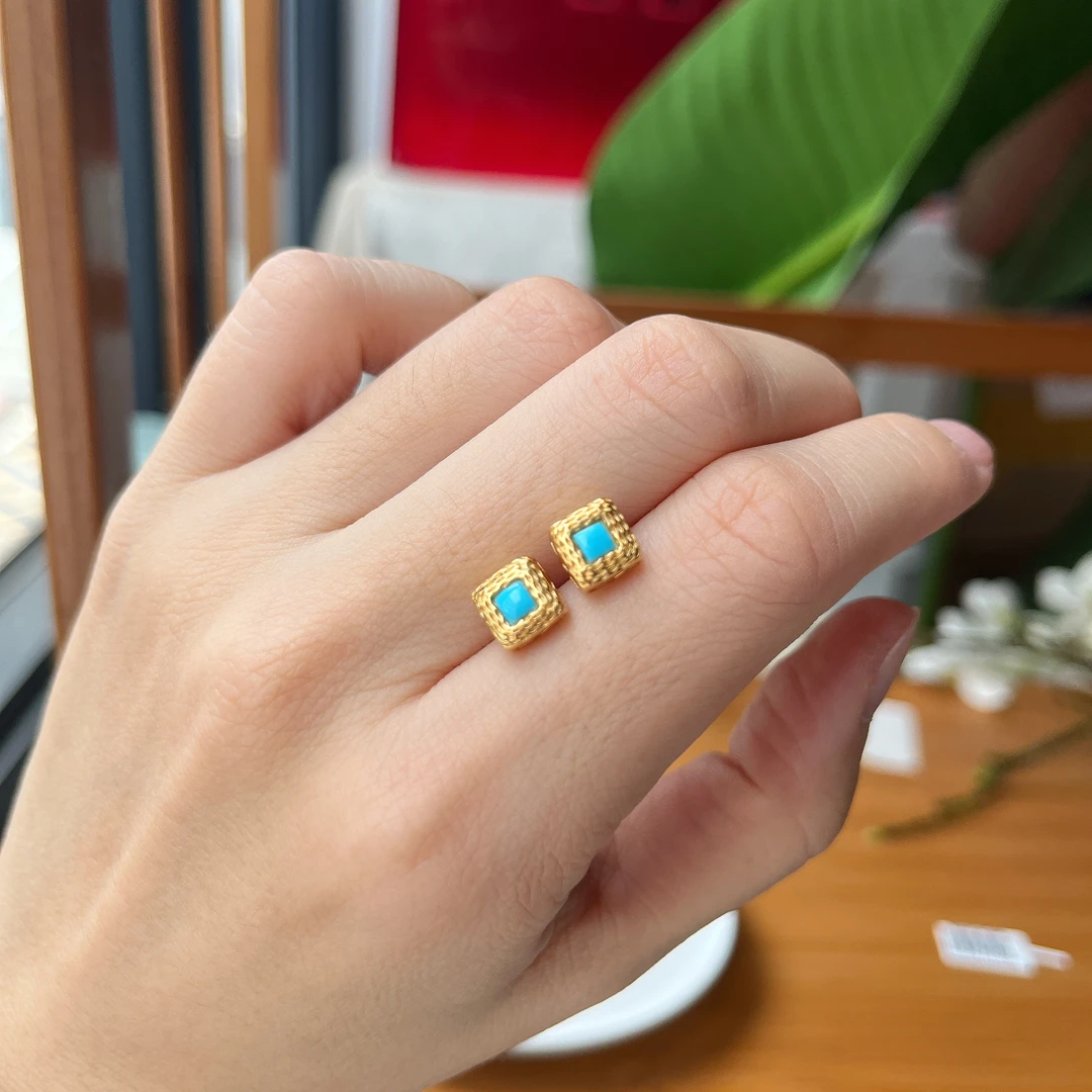 【郭老师】约3mm绿松石方型S925银耳钉