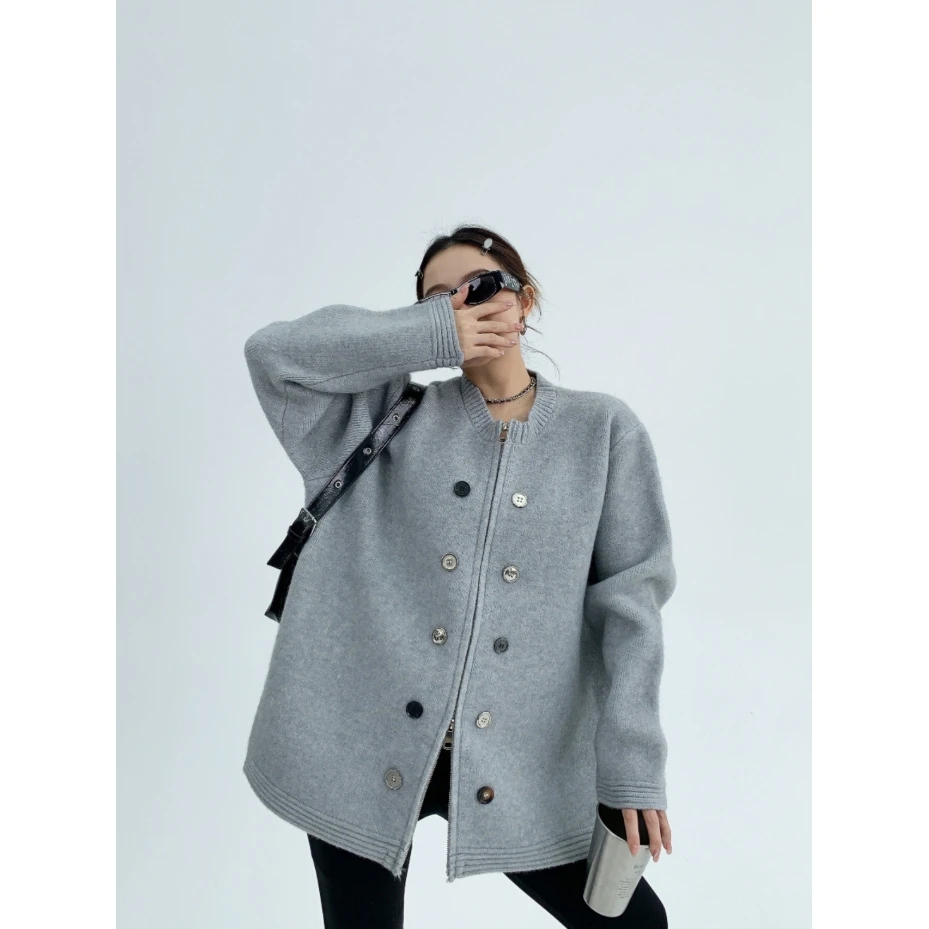 2025冬季重磅小香风加厚针织开衫宽松小众拉链毛衣外套女潮