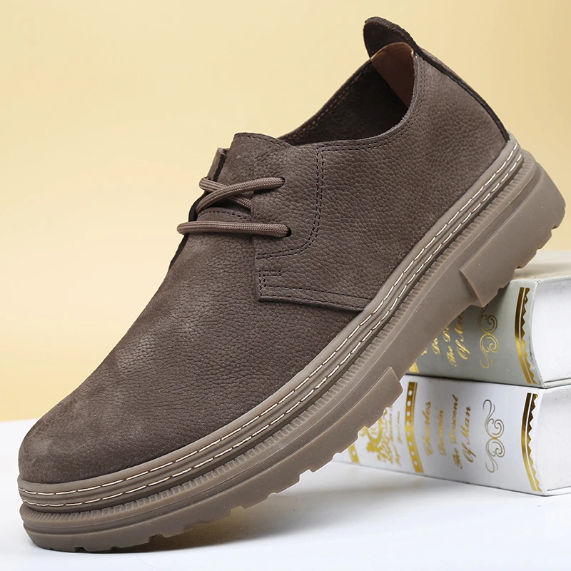 休闲皮鞋男系带头层牛皮透气真皮单层皮鞋软底软牛皮宽头男士皮鞋